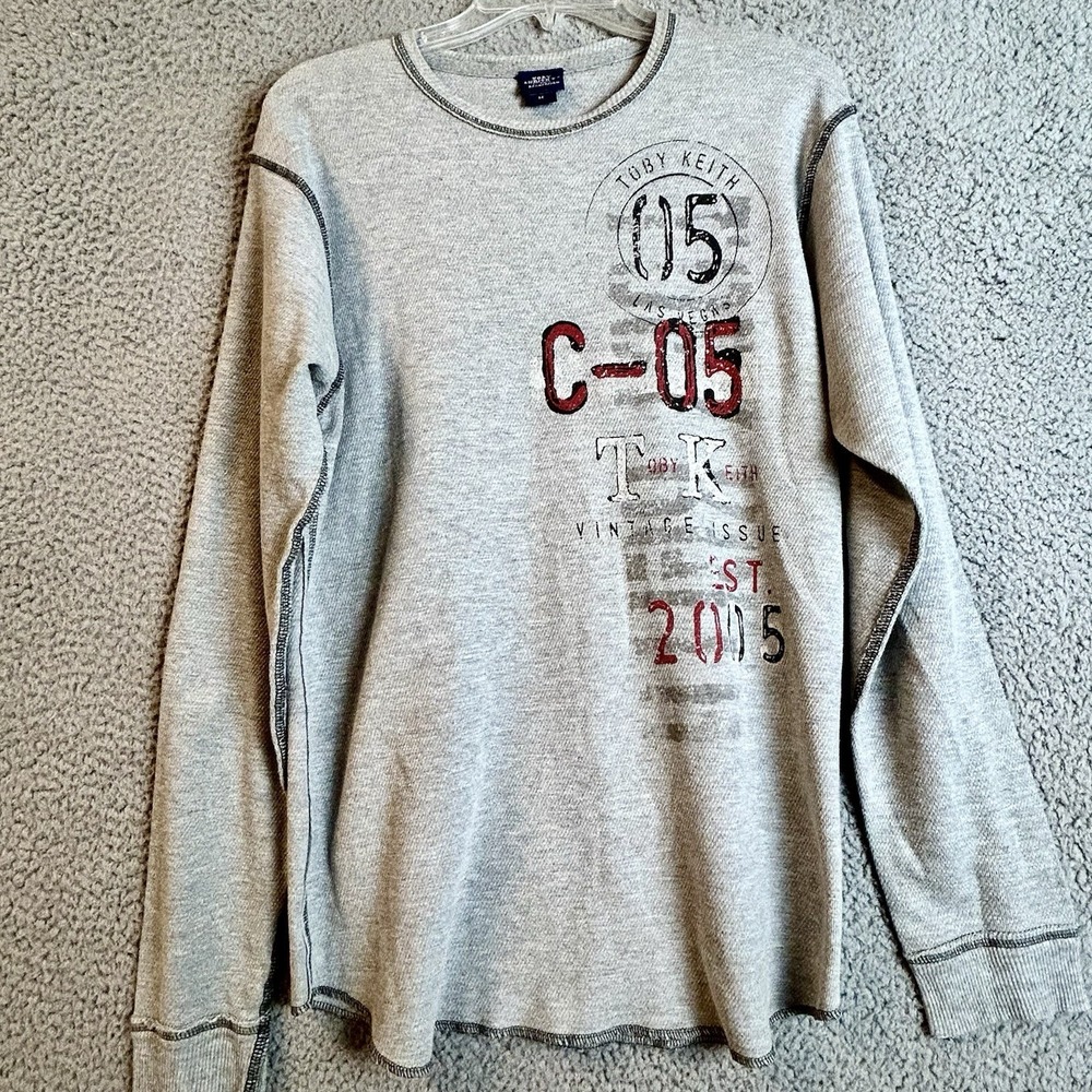 VTG Toby Keith Thermal Long Sleeve Gray T Shirt Size M 2005 Western Cowboy Wear